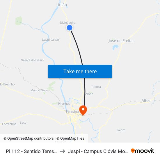 Pi 112 - Sentido Teresina to Uespi - Campus Clóvis Moura map