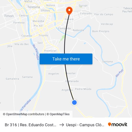 Br 316 | Res. Eduardo Costa (Sent. Sul) to Uespi - Campus Clóvis Moura map
