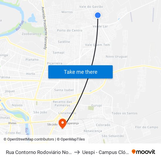 Rua Contorno Rodoviário Norte, Quadra E to Uespi - Campus Clóvis Moura map