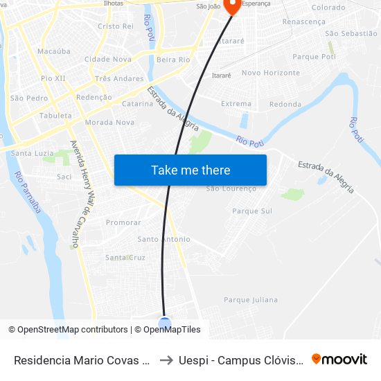 Residencia Mario Covas Qu T, 10 to Uespi - Campus Clóvis Moura map