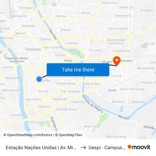Estação Nações Unidas  | Av. Miguel Rosa - Sentido Centro to Uespi - Campus Clóvis Moura map