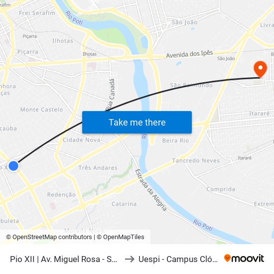 Pio XII | Av. Miguel Rosa - Sentido Bairro to Uespi - Campus Clóvis Moura map