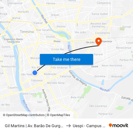 Gil Martins | Av. Barão De Gurguéia - Sentido Centro to Uespi - Campus Clóvis Moura map