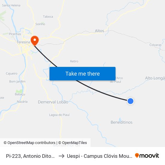 Pi-223, Antonio Ditoso to Uespi - Campus Clóvis Moura map