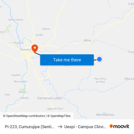 Pi-223, Cumurujipe (Sentido Altos) to Uespi - Campus Clóvis Moura map