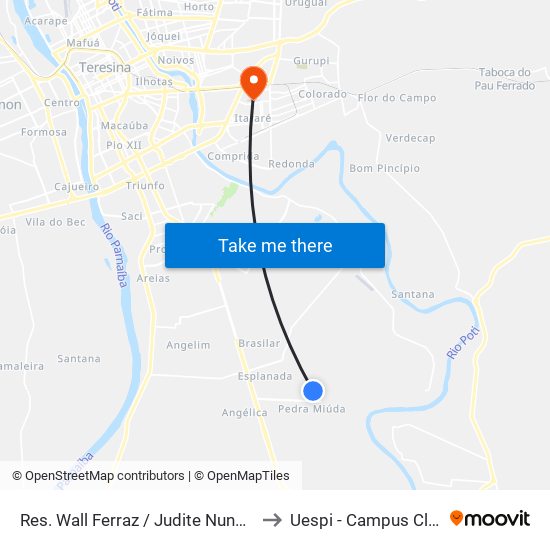 Res. Wall Ferraz / Judite Nunes (Sent. Centro) to Uespi - Campus Clóvis Moura map