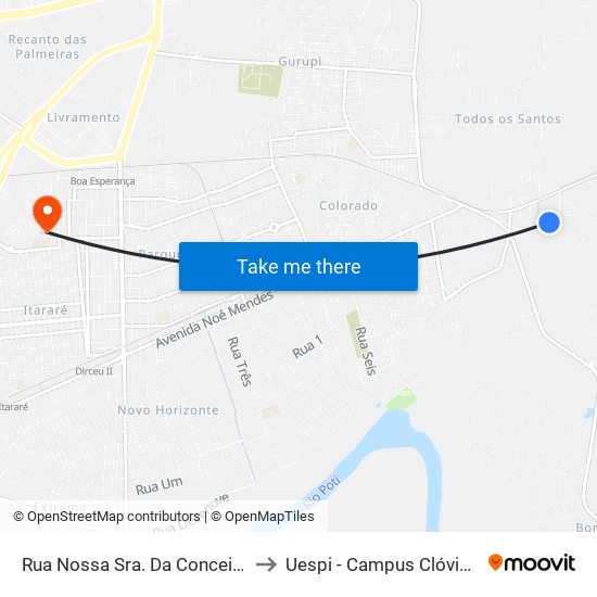 Rua Nossa Sra. Da Conceição, 420 to Uespi - Campus Clóvis Moura map