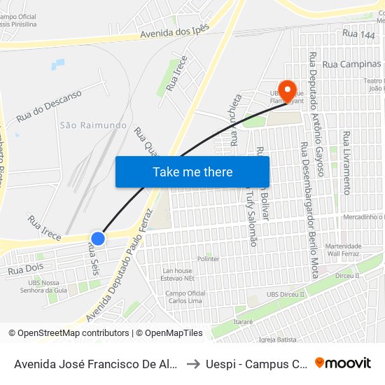 Avenida José Francisco De Almeida Neto, 2116 to Uespi - Campus Clóvis Moura map