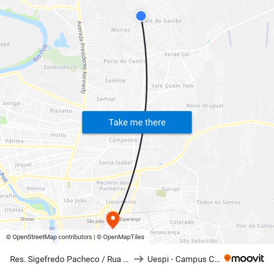 Res. Sigefredo Pacheco / Rua 5, 3047 | Quadra O to Uespi - Campus Clóvis Moura map