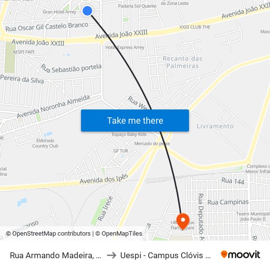 Rua Armando Madeira, 3433 to Uespi - Campus Clóvis Moura map