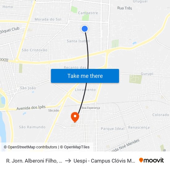 R. Jorn. Alberoni Filho, 465 to Uespi - Campus Clóvis Moura map