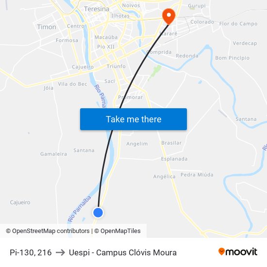 Pi-130, 216 to Uespi - Campus Clóvis Moura map