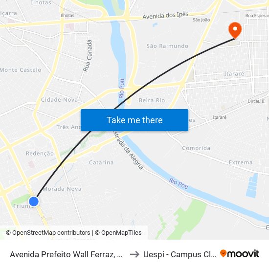 Avenida Prefeito Wall Ferraz, 7420 | Posto R.Sá to Uespi - Campus Clóvis Moura map