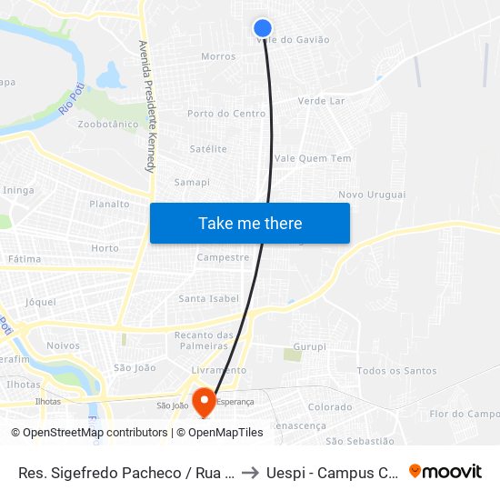 Res. Sigefredo Pacheco / Rua 4, 692 | Quadra P to Uespi - Campus Clóvis Moura map