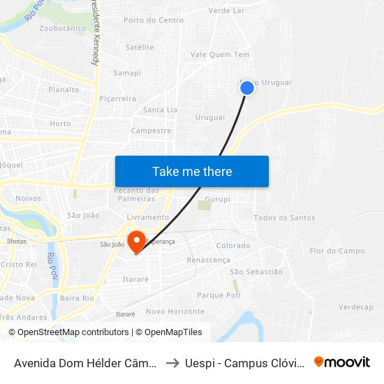Avenida Dom Hélder Câmara, 3021 to Uespi - Campus Clóvis Moura map