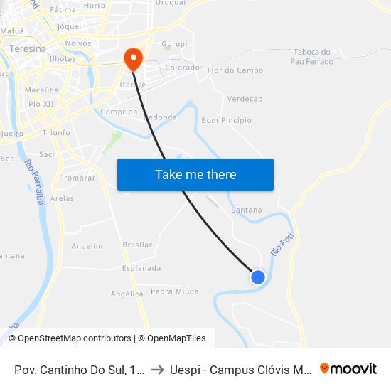 Pov. Cantinho Do Sul, 1502 to Uespi - Campus Clóvis Moura map