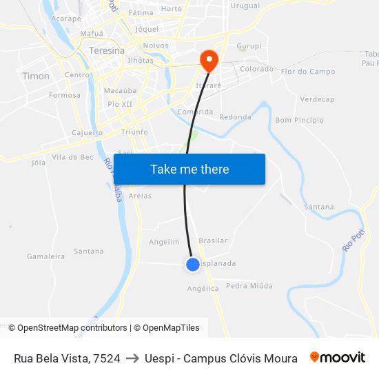 Rua Bela Vista, 7524 to Uespi - Campus Clóvis Moura map