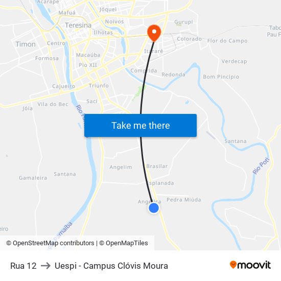 Rua 12 to Uespi - Campus Clóvis Moura map