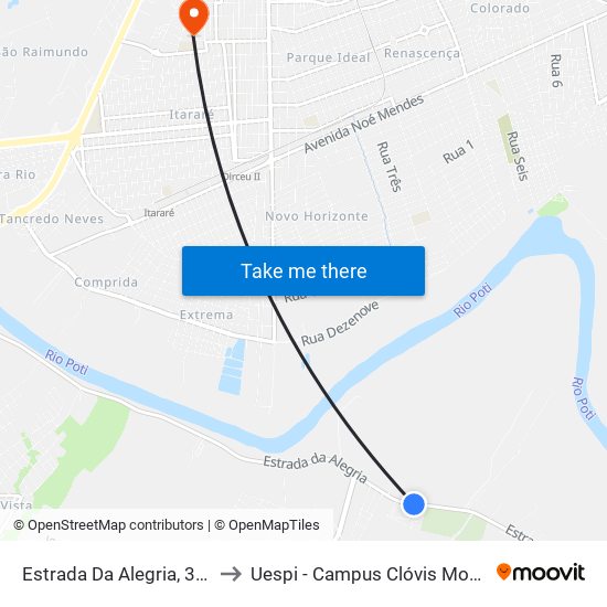Estrada Da Alegria, 347 to Uespi - Campus Clóvis Moura map