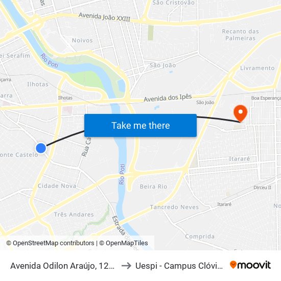 Avenida Odilon Araújo, 1269 | Incra to Uespi - Campus Clóvis Moura map