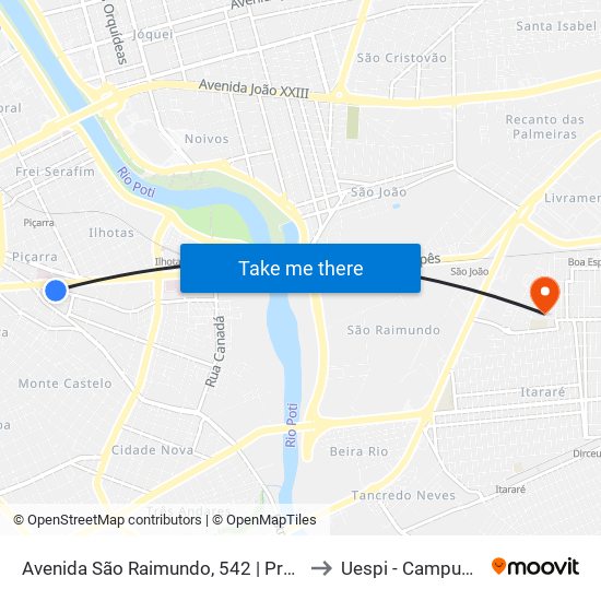 Avenida São Raimundo, 542 | Próx. Ao Mercado Da Piçarra to Uespi - Campus Clóvis Moura map