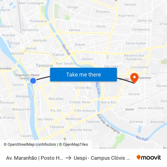 Av. Maranhão | Posto Hd 10 to Uespi - Campus Clóvis Moura map