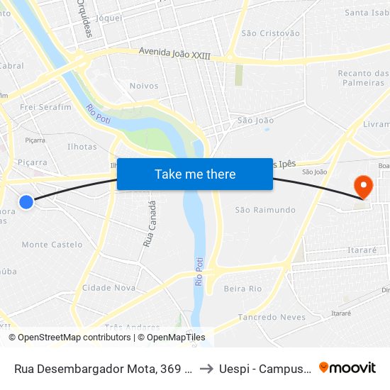 Rua Desembargador Mota, 369 | Oposto Ao 6a Dp / Ssp to Uespi - Campus Clóvis Moura map
