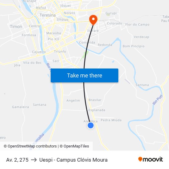 Av. 2, 275 to Uespi - Campus Clóvis Moura map