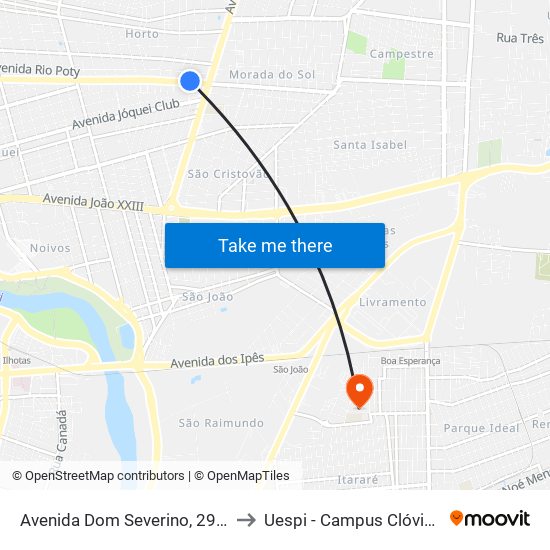 Avenida Dom Severino, 2969-3009 to Uespi - Campus Clóvis Moura map