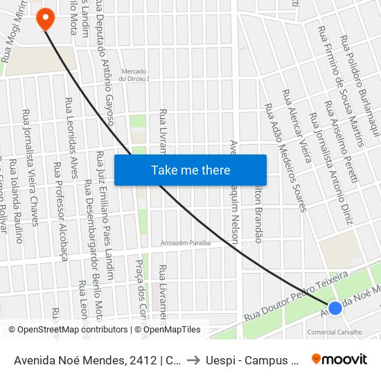 Avenida Noé Mendes, 2412 | Carvalho Alternativo to Uespi - Campus Clóvis Moura map
