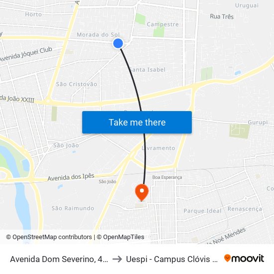 Avenida Dom Severino, 4270-B to Uespi - Campus Clóvis Moura map