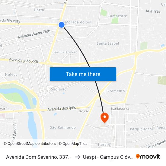 Avenida Dom Severino, 3370 | Drogasil to Uespi - Campus Clóvis Moura map