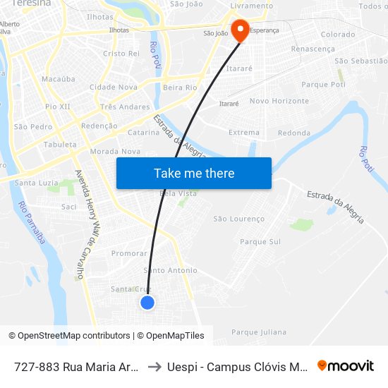 727-883 Rua Maria Araújo to Uespi - Campus Clóvis Moura map