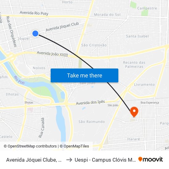 Avenida Jóquei Clube, 1365 to Uespi - Campus Clóvis Moura map