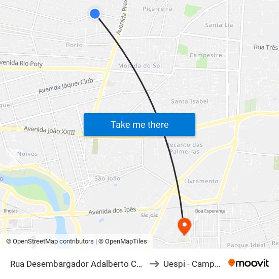 Rua Desembargador Adalberto Correia Lima, 3100 | Bico Do Ferro to Uespi - Campus Clóvis Moura map