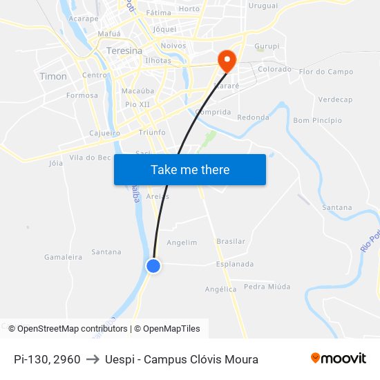 Pi-130, 2960 to Uespi - Campus Clóvis Moura map