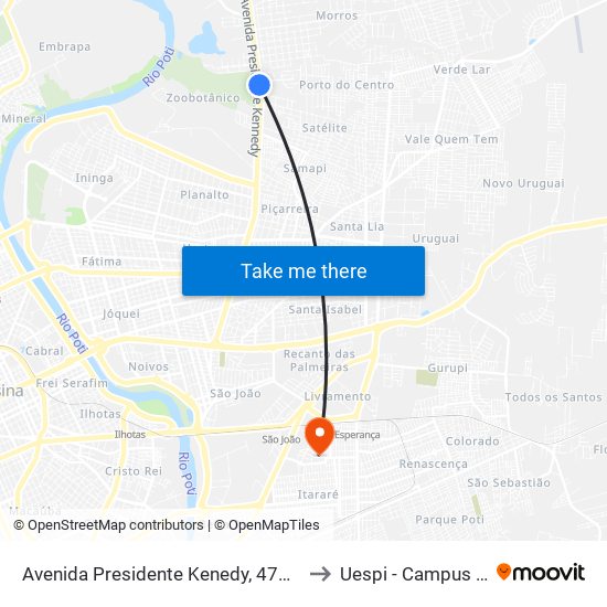 Avenida Presidente Kenedy, 4715 | Parque Zoobotânico to Uespi - Campus Clóvis Moura map