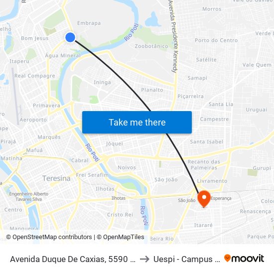 Avenida Duque De Caxias, 5590 |Praça Do Buenos Aires to Uespi - Campus Clóvis Moura map