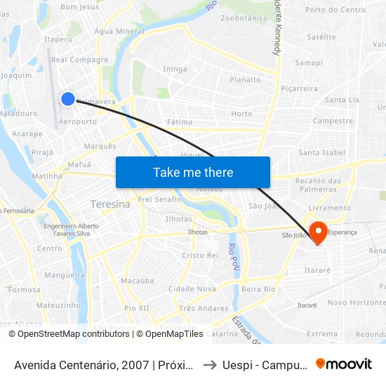 Avenida Centenário, 2007 | Próximo Ao Aeroporto De Teresina to Uespi - Campus Clóvis Moura map
