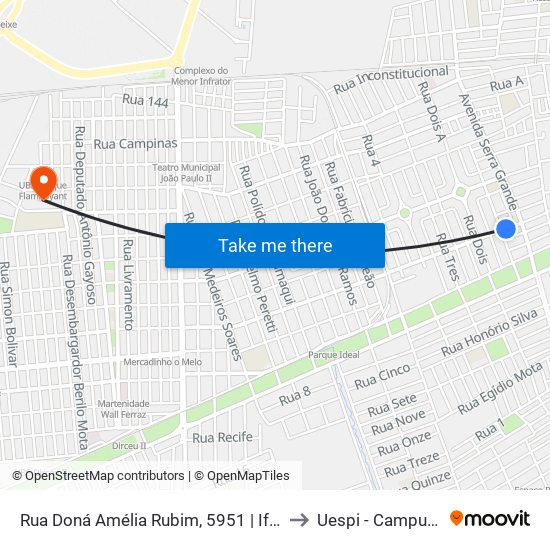 Rua Doná Amélia Rubim, 5951 | Ifpi Campus Dirceu Arcoverde to Uespi - Campus Clóvis Moura map