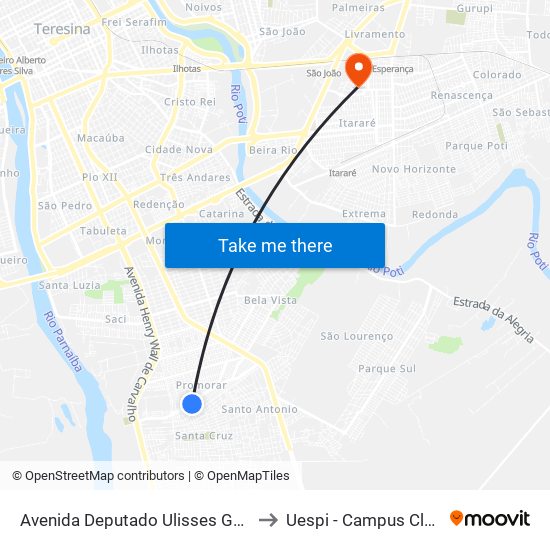 Avenida Deputado Ulisses Guimarães, 1751 to Uespi - Campus Clóvis Moura map