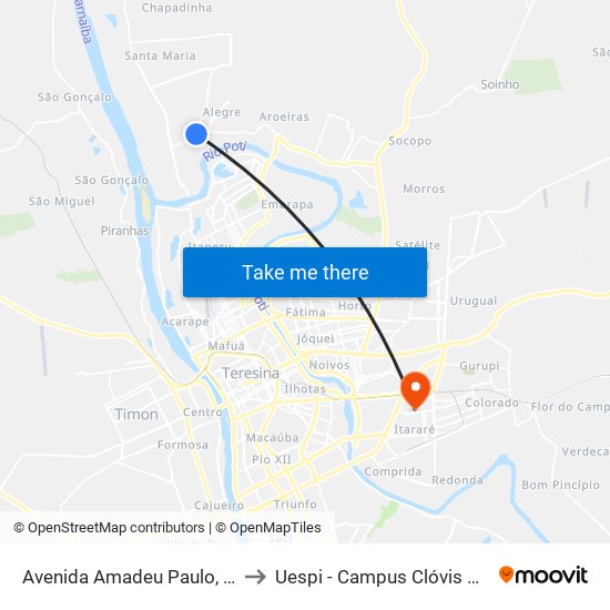 Avenida Amadeu Paulo, 2049 to Uespi - Campus Clóvis Moura map