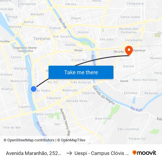 Avenida Maranhão, 2529-2601 to Uespi - Campus Clóvis Moura map