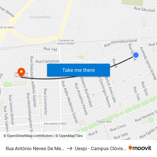 Rua Antônio Neves De Melo, 5875 to Uespi - Campus Clóvis Moura map