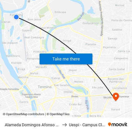 Alameda Domingos Afonso Mafrense, 6460 to Uespi - Campus Clóvis Moura map