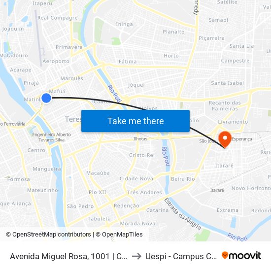 Avenida Miguel Rosa, 1001 | Cemitério São José to Uespi - Campus Clóvis Moura map