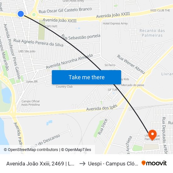 Avenida João Xxiii, 2469 | Lojão Do Peixe to Uespi - Campus Clóvis Moura map