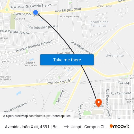 Avenida João Xxiii, 4591 | Banco Do Nordeste to Uespi - Campus Clóvis Moura map