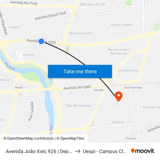 Avenida João Xxiii, 926  | Depósito R. Moura to Uespi - Campus Clóvis Moura map
