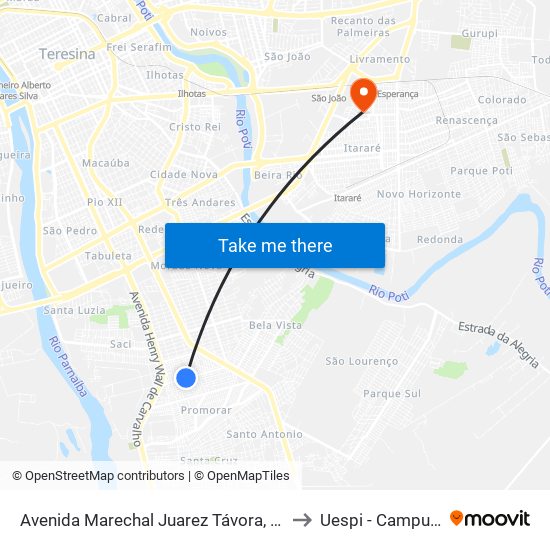 Avenida Marechal Juarez Távora, 487 | Mercado Do Parque Piauí to Uespi - Campus Clóvis Moura map